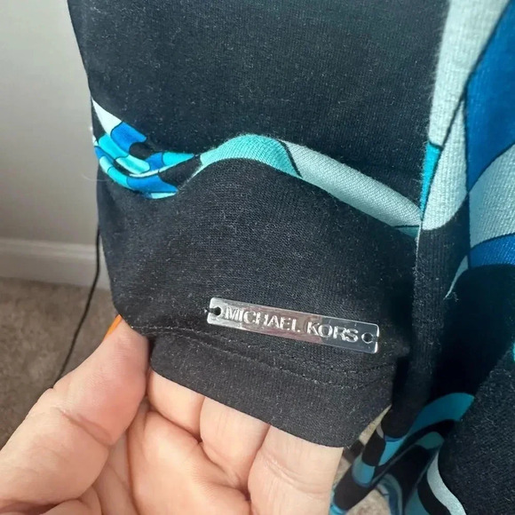 NWT Michael Kors black and blue window pane print long sleeve top size medium - Picture 7 of 10